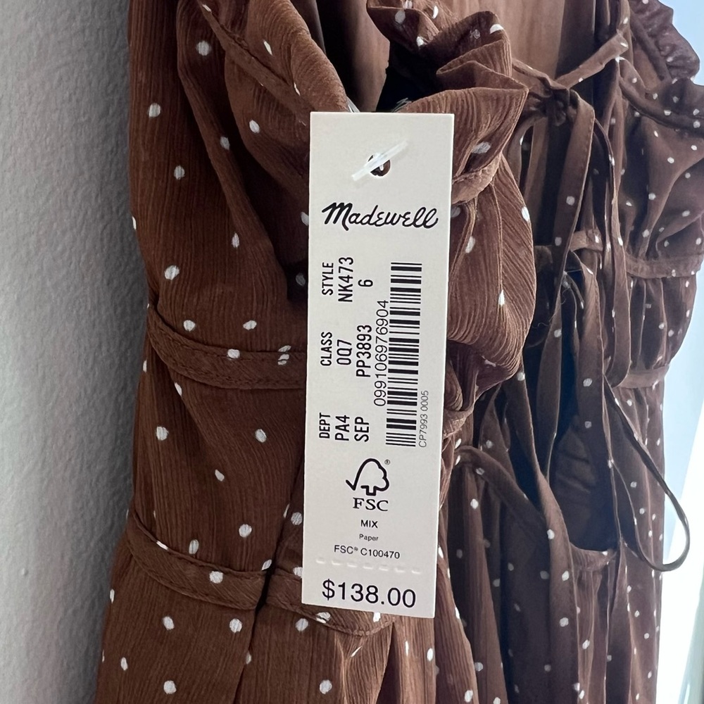 Madewell NWT Sophia Cami Tiered Midi Dress in Dot Brown Tie Back #NK473, Size 6 - Picture 10 of 16